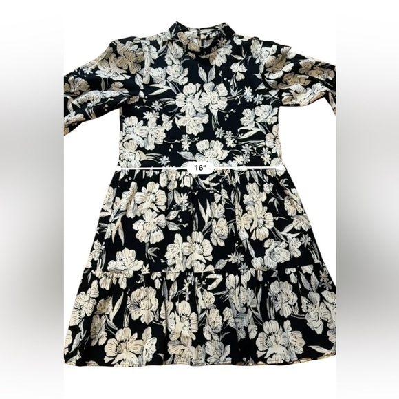 Zara Dress XS Black White Floral High Neck Mini Flair Boho Peasant Oversized - Picture 7 of 8